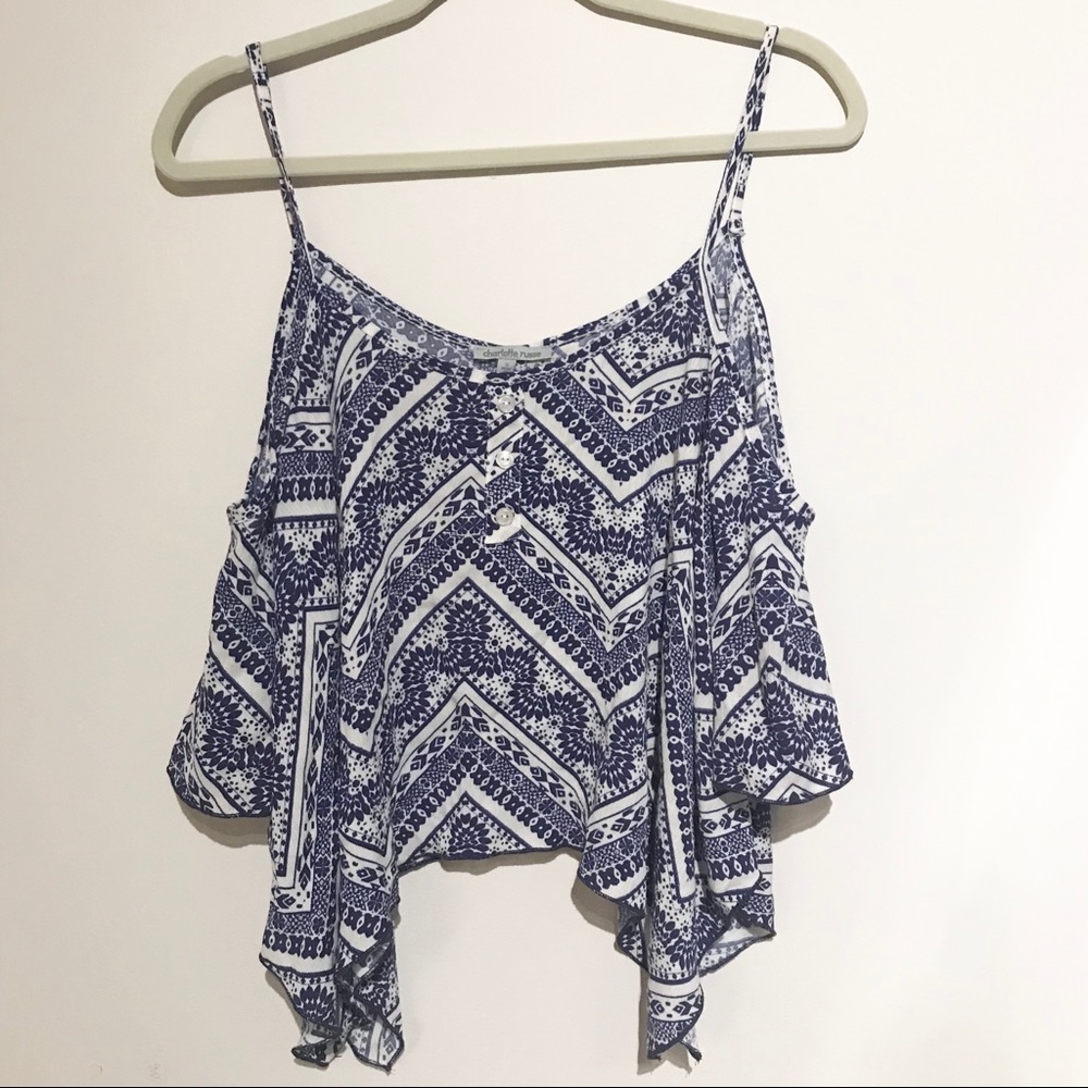 Charlotte Russe Purple Print cold shoulder tank Sm